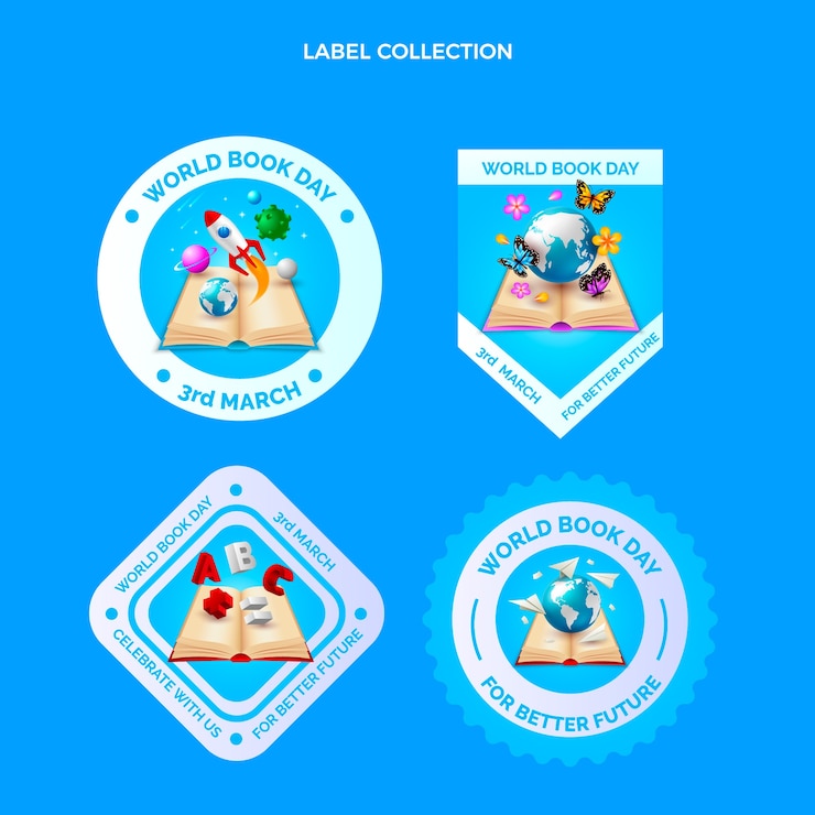 Vector Gratis realistic world book day labels collection