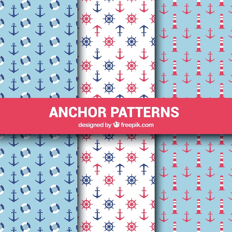 Vector Gratis red and blue anchor pattern collection