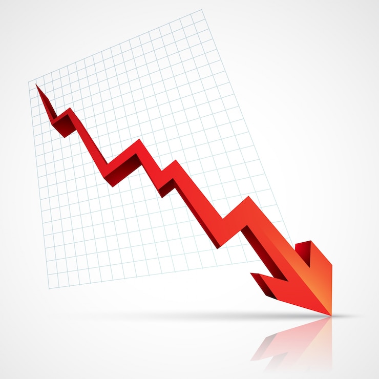 Vector Gratis red arrow pointing downwards showing crisis