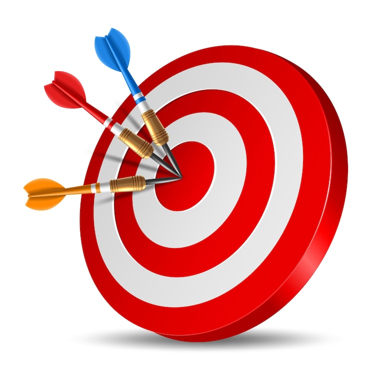 Vector Gratis red dart arrow hitting in the target center of dartboard
