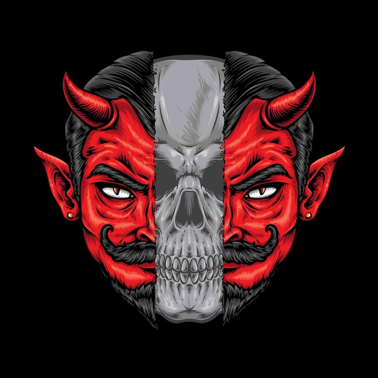Vector Gratis red devil with skull vector