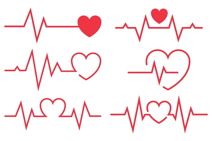 Vector Gratis red ecg heartbeat lines with hearts collection