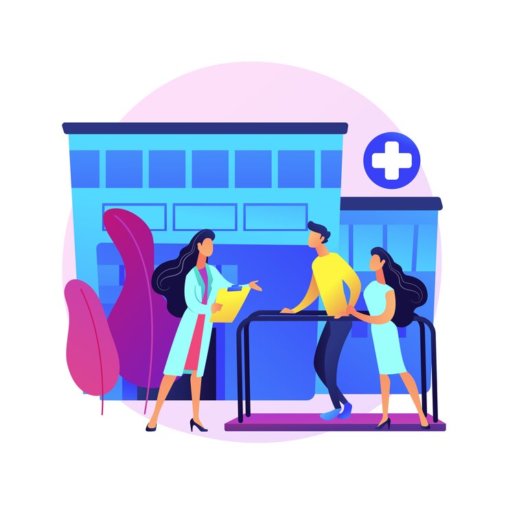 Vector Gratis rehabilitation hospital abstract concept  illustration. rehab hospital, rehabilitation center, stabilization of medical conditions, mental health care, medical facility .