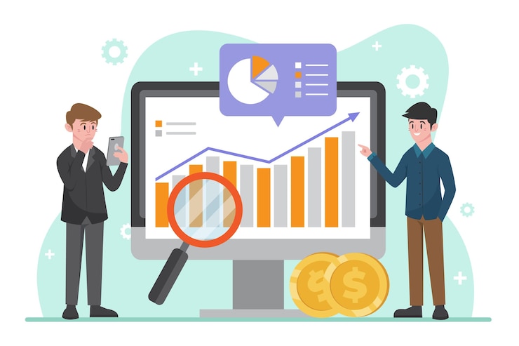 Vector Gratis rekan kerja menganalisis grafik pertumbuhan