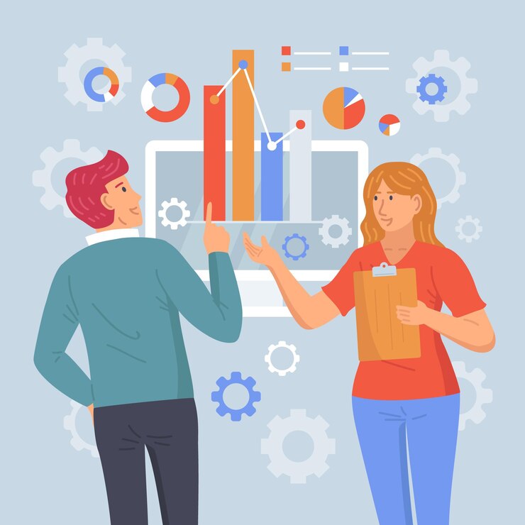 Vector Gratis rekan kerja menganalisis grafik pertumbuhan