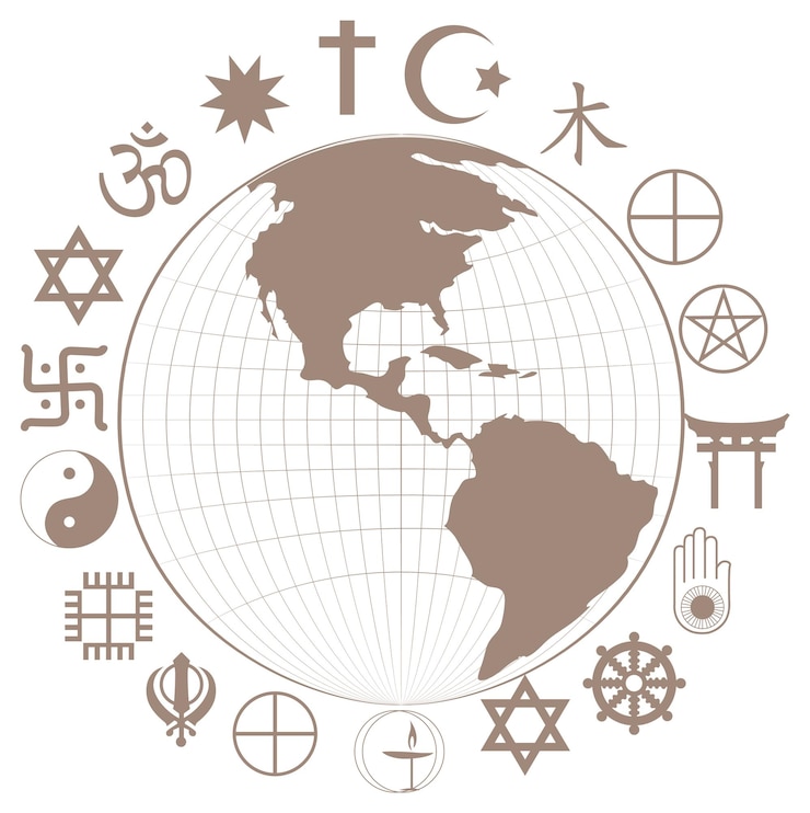 Vector Gratis religious symbols around earth planet