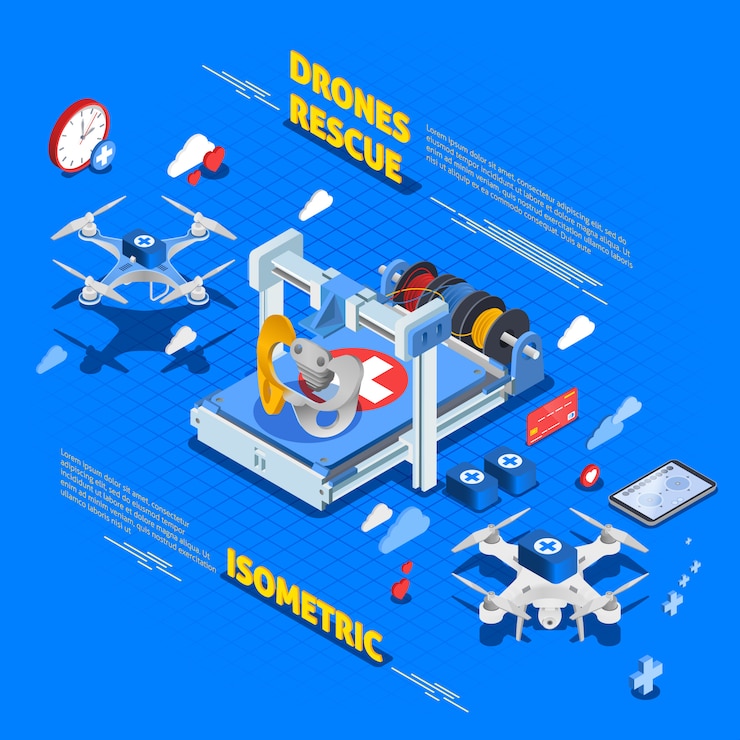 Vector Gratis rescue drones isometric composition