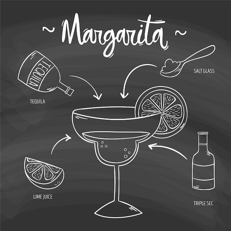 Vector Gratis resep koktail alkohol margarita di papan tulis