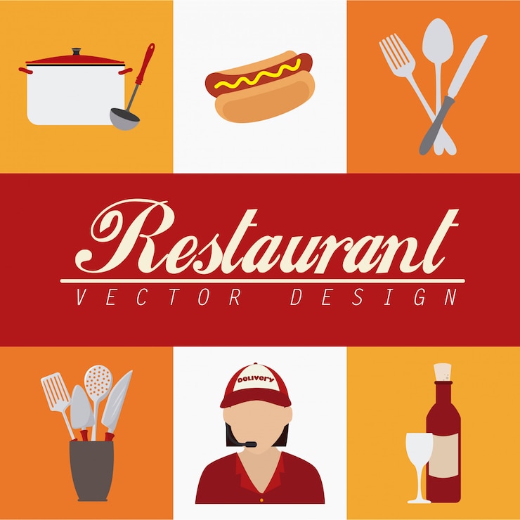 Vector Gratis restaurant elements over white and yellow