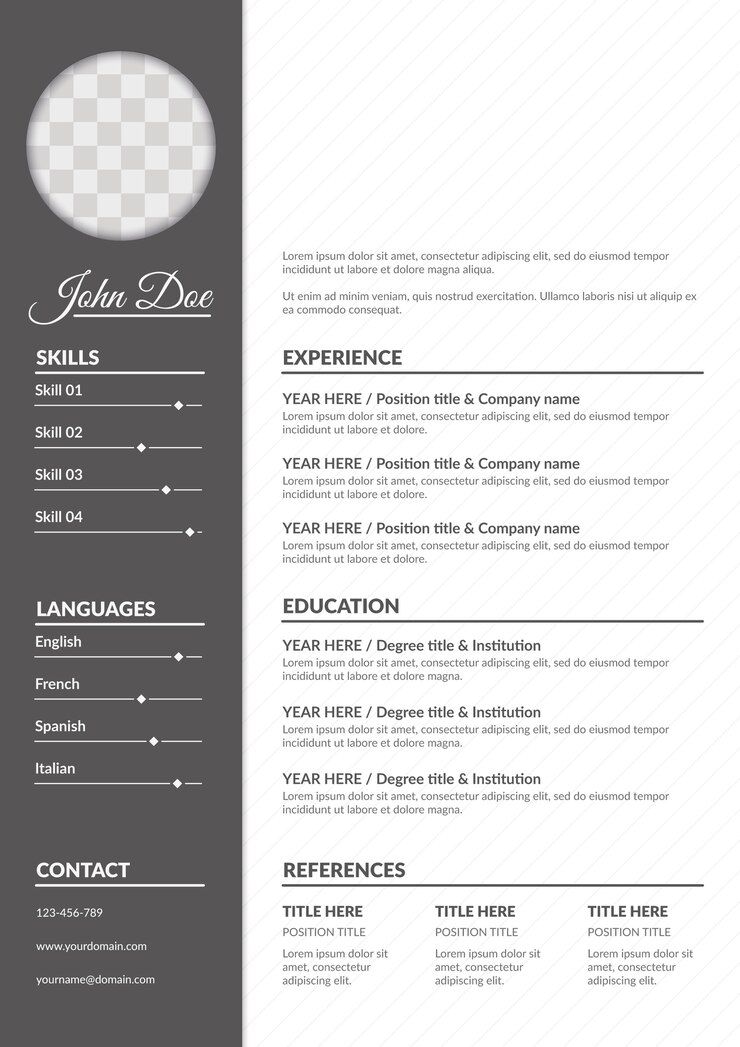 Vector Gratis resume template in classical style