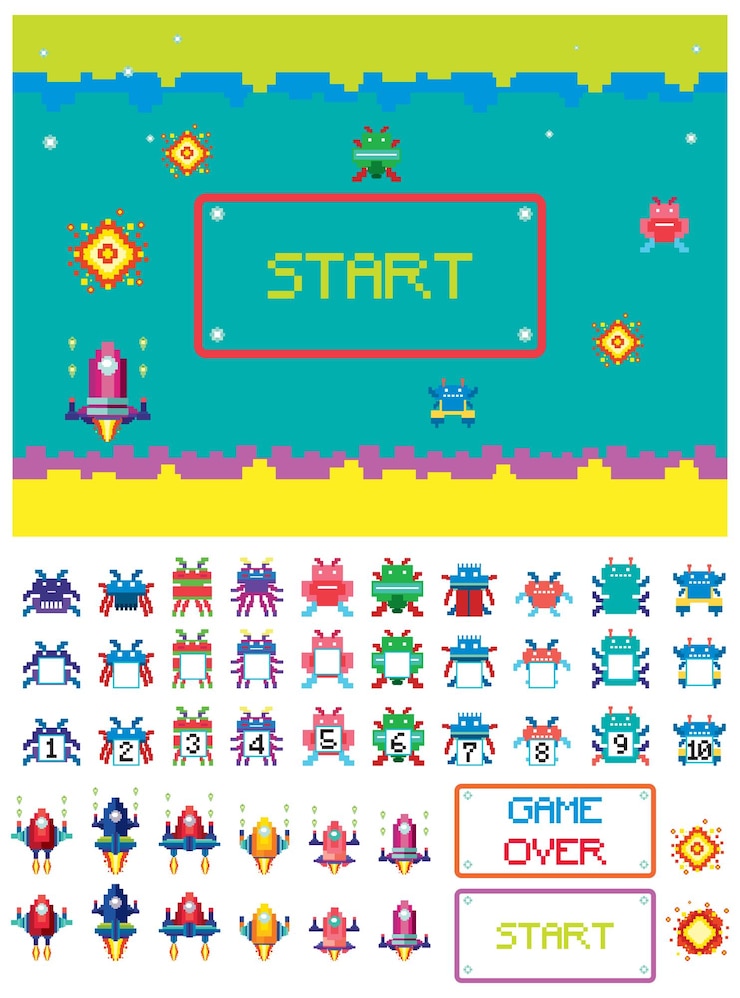 Vector Gratis retro 8bit space game interface