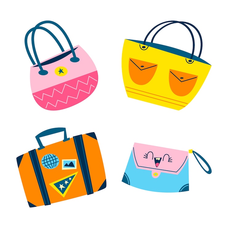 Vector Gratis retro cartoon bags and suitcases stickers collection