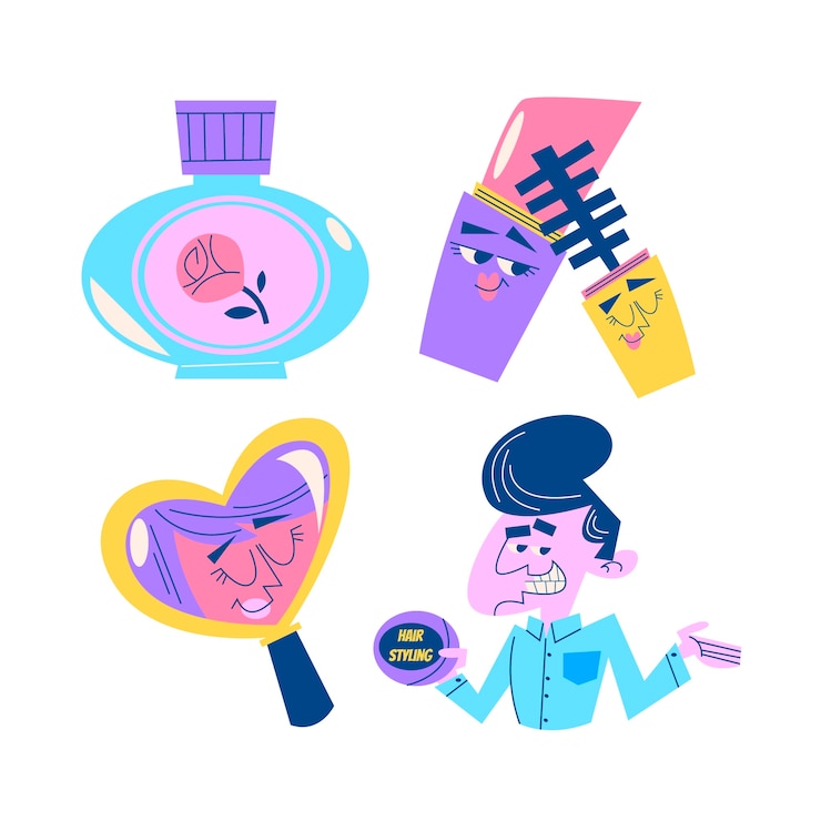 Vector Gratis retro cartoon beauty stickers set