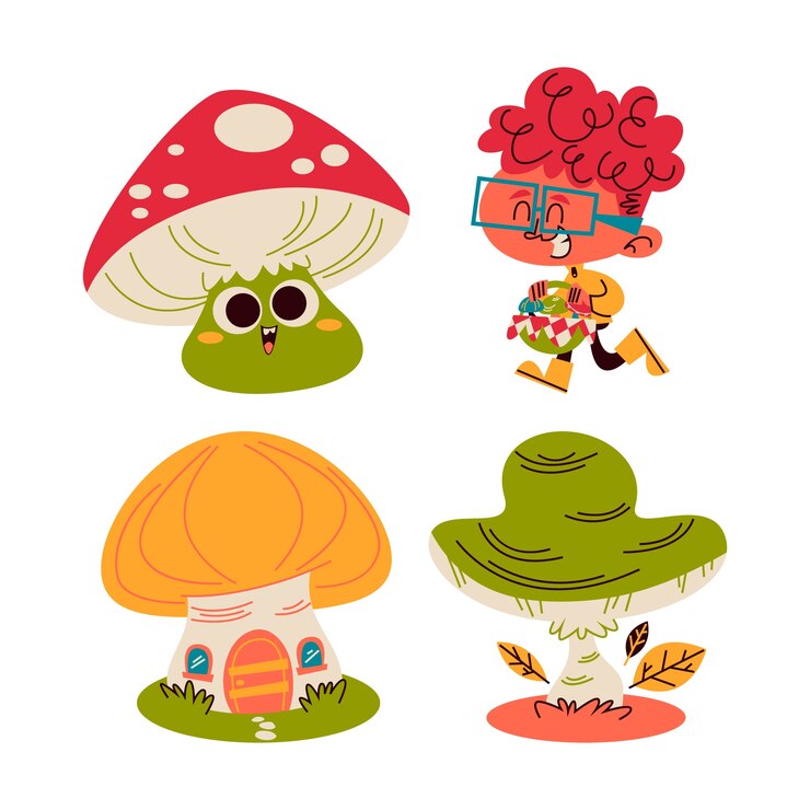 Vector Gratis retro cartoon mushroom stickers collection