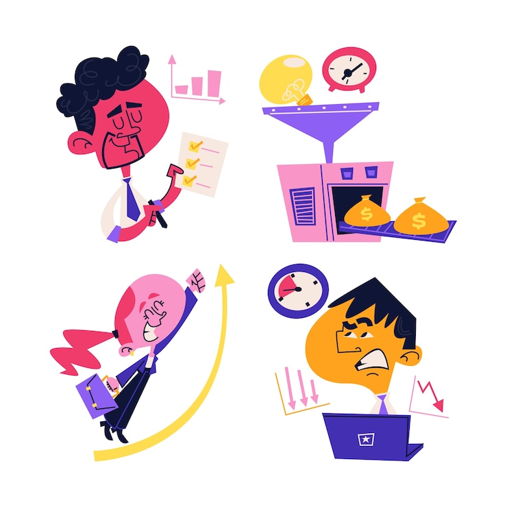 Vector Gratis retro cartoon productivity stickers collection