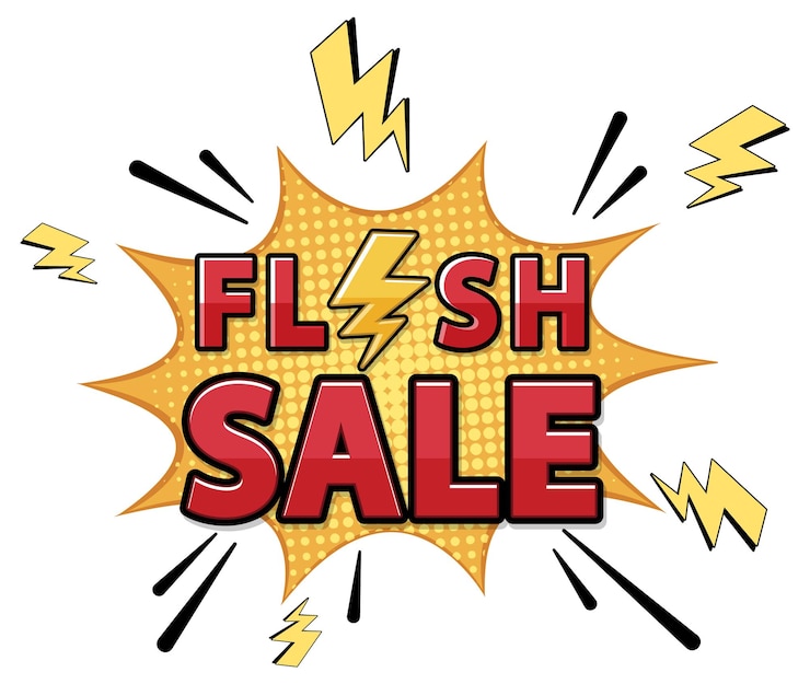 Vector Gratis retro comic style flash sale banner with yellow lightning sign
