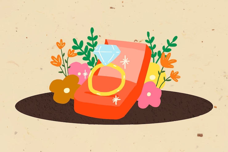 Vector Gratis retro diamond ring, wedding celebration with flower illustration vector