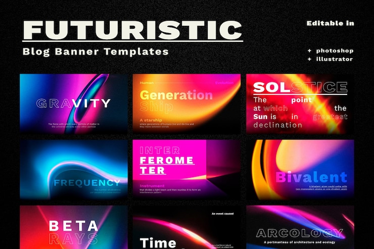 Vector Gratis retro futurism vector template set for blog banner