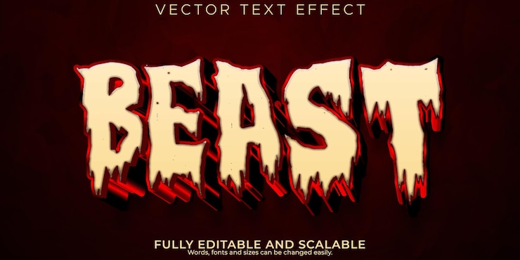 Vector Gratis retro horror text effect editable beast and monster text style