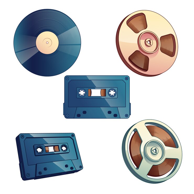 Vector Gratis retro media storage for music and sound set isolated on white background.