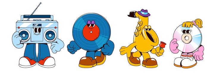 Vector Gratis retro music characters set on white background