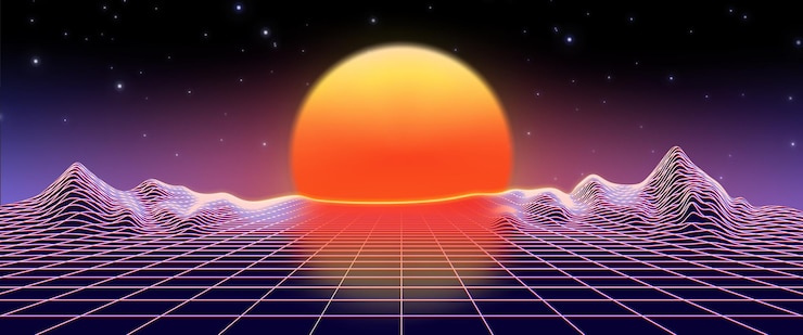 Vector Gratis retro neon sunset synthwave background from 80s