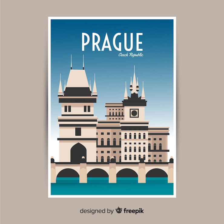 Vector Gratis retro promotional poster of prague template