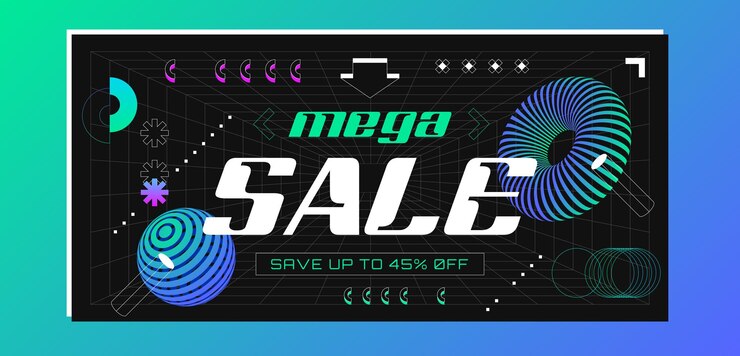Vector Gratis retrofuturistic sale banner with abstract 3d wireframes geometry objects