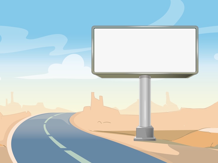 Vector Gratis road advertising billboard and desert landscape. commercial frame blank outdoor. vector illustration
