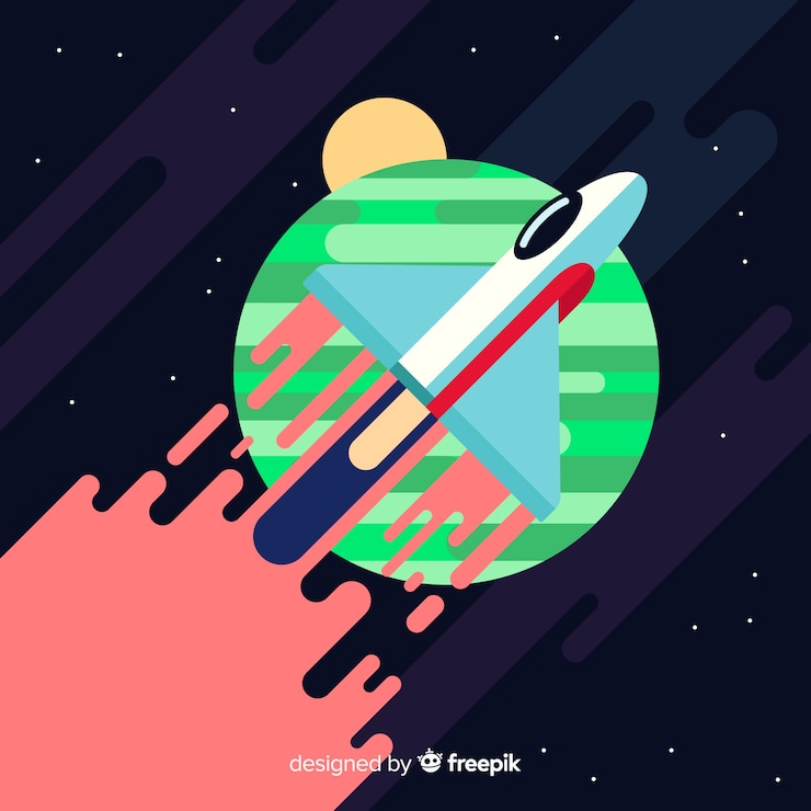 Vector Gratis roket luar angkasa klasik dengan desain datar