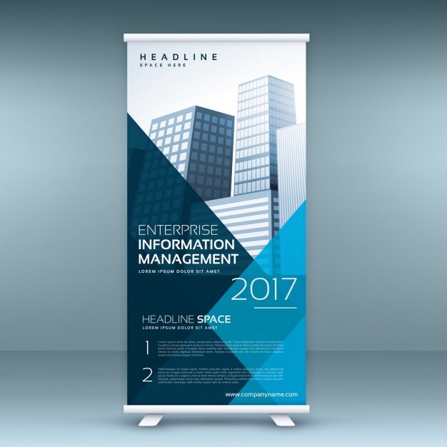 Vector Gratis roll up for business, blue geometric shapes