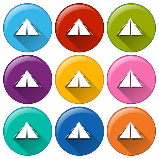 Round icons with camping tents