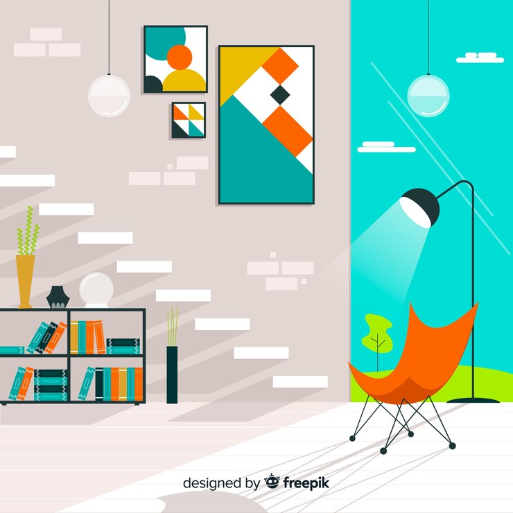 Vector Gratis ruang keluarga modern dengan desain datar