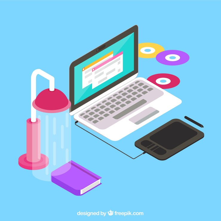 Vector Gratis ruang kerja isometrik dengan gaya berwarna