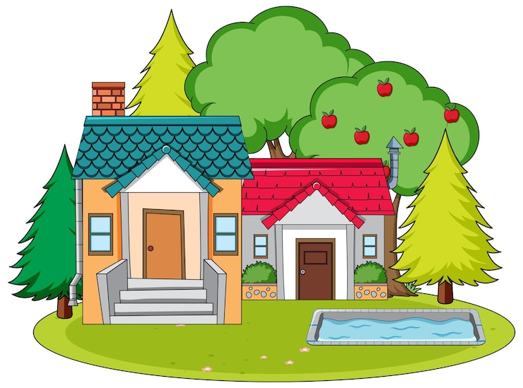 Vector Gratis rumah dengan kolam renang di halaman