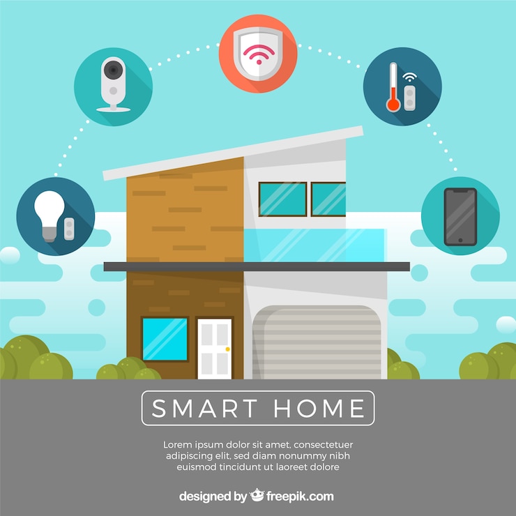 Vector Gratis rumah pintar dengan fungsi dalam gaya datar