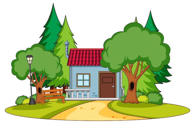 Vector Gratis rumah sederhana dengan latar belakang alam