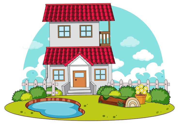 Vector Gratis rumah sederhana dengan latar belakang alam