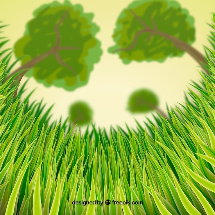 Vector Gratis rumput hijau dengan latar belakang pohon buram