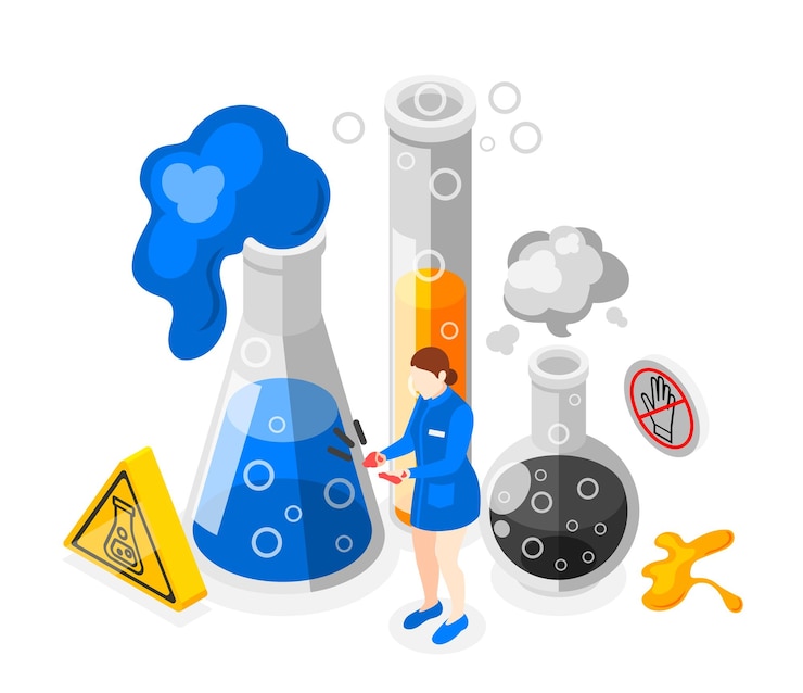 Vector Gratis safety precaution at work place isometric composition with woman having chemical injury vector illustration