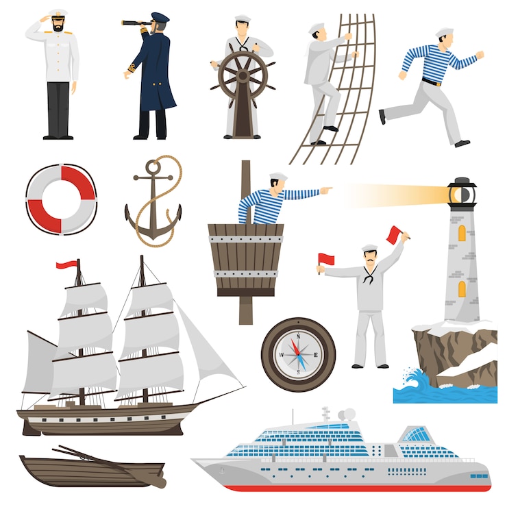 Vector Gratis sailboat  vessel  attributes icons set 