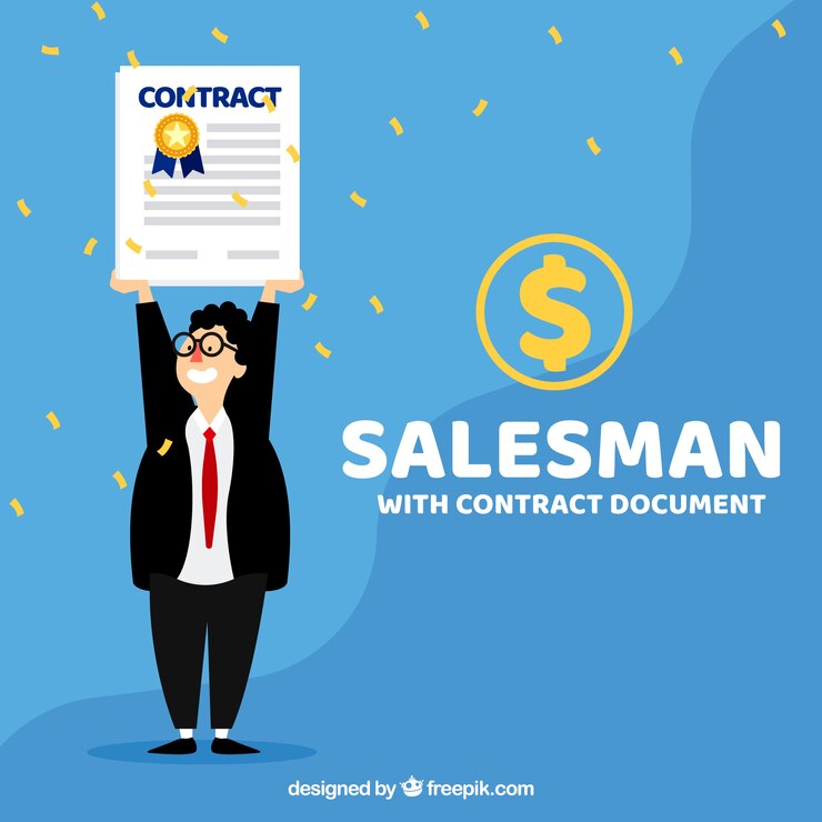 Vector Gratis salesman datar dengan dokumen kontrak