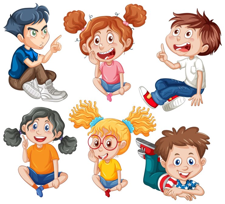 Vector Gratis satu set anak muda melakukan tindakan yang berbeda