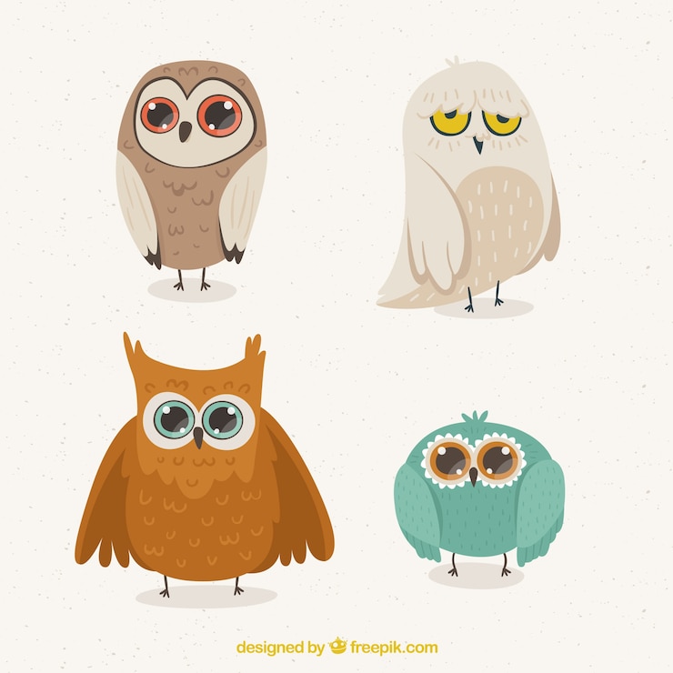 Vector Gratis satu set burung hantu imut