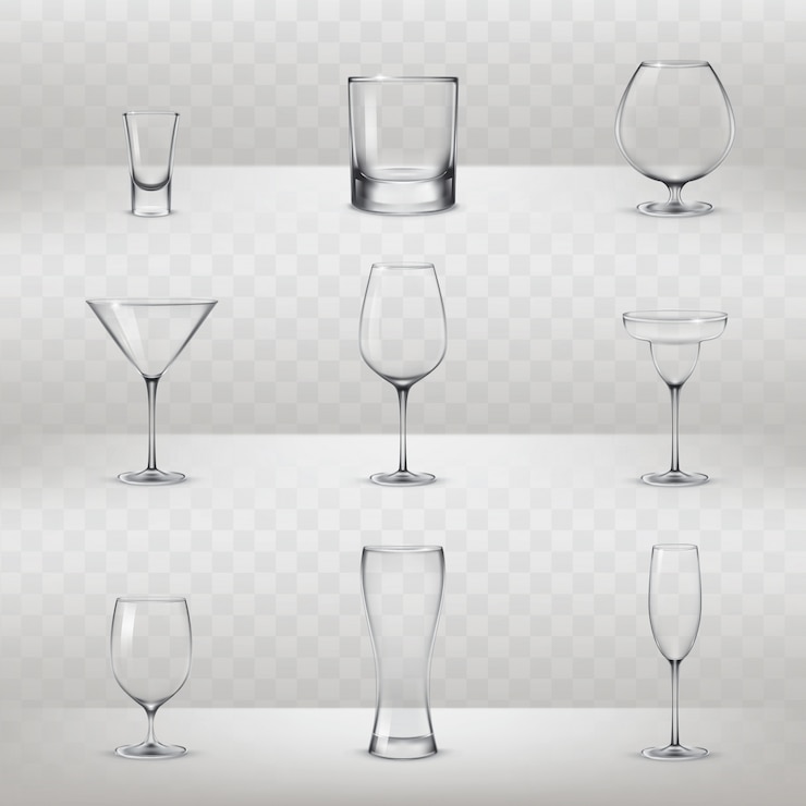 Vector Gratis satu set gelas untuk alkohol dan minuman lainnya