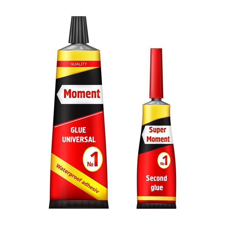 Vector Gratis satu set ilustrasi realistis dari dua tabung aluminium lem super kuat.
