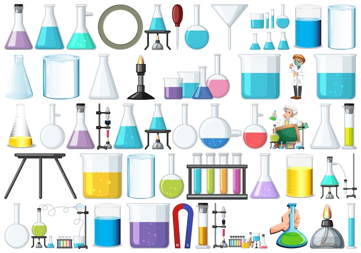 Vector Gratis satu set peralatan lab.