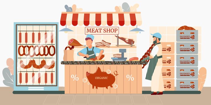 Vector Gratis sausages store illustration
