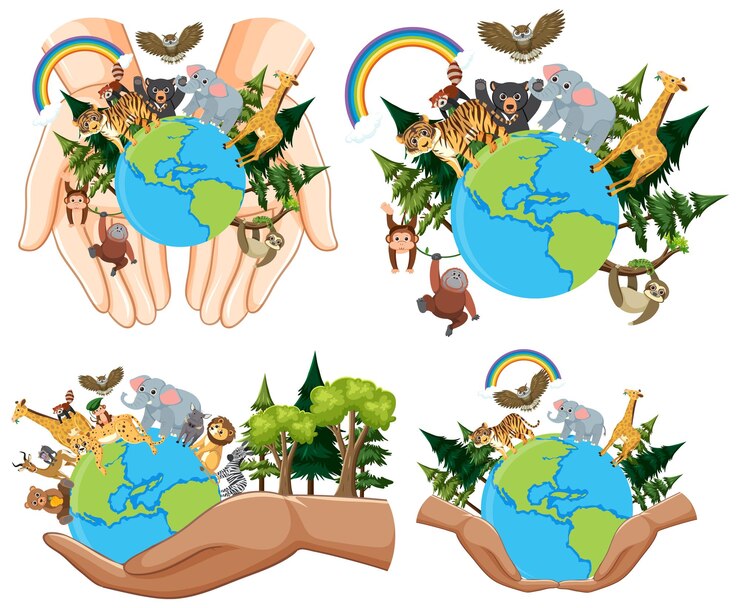 Vector Gratis save the world and animal cartoon logo