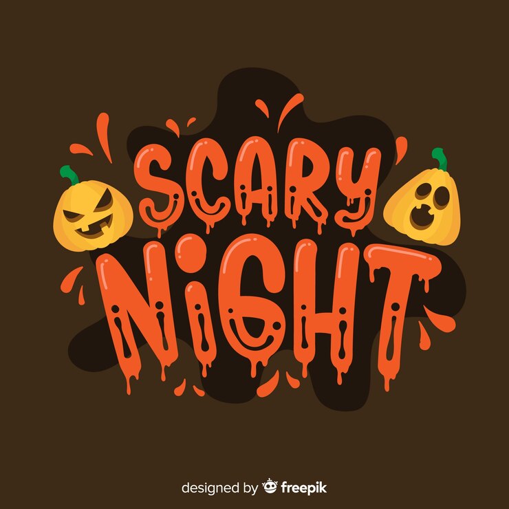 Vector Gratis scary night calligraphy with pumpkins